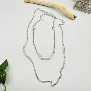 Vintage Monet Silver Tone CHAIN Link Extra Long BAR Necklace 57 in